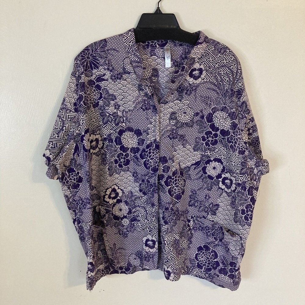 Cruz Natoki Purple & Cream Polynesian Style 26/28 Button Down Shirt with Pockets